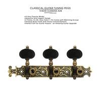 DJ200AB-A2B TENOR Classical Guitar Tuners Professional Tuning Key Pegs/Machine Heads for Classical or Flamenco Guitar with Antique Brass Finish and Ebony Colored Buttons.