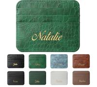 DJAFS Personalized Credit Card Holder，Custom Name Monogram ，Slim Wallet Leather Wallet ，Choose Gold, Silver, Black, 1#, Personalized Women's Wallet Holder