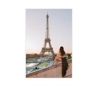 DJAGBW Girl in Paris, Eiffel Tower, Paris France, Travel Poster Canvas Poster Wall Art Decor Print Picture Paintings for Living Room Bedroom Decoration 08x12inch(20x30cm)