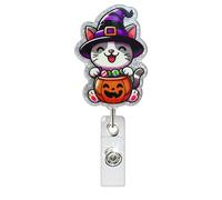 DJAIOD Halloween Glitter Pumpkin Cat Nurse Badge Reel Retractable Glitter Acrylic Alligator Clip Halloween Cute Cat Badge Holder Pumpkin Witch HAT ID Badge Clip for Nurse RN Student Office Staff