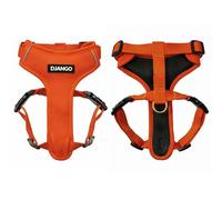 DJANGO Adventure Dog Harness - Comfortable, Durable, and Reflective Neoprene Dog Harness for Outdoor Adventures and Everyday Wear - Adjustable Design with Solid Brass Hardware (Small, Sunset Orange)
