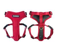 DJANGO Adventure Dog Harness - Stylish and Durable Medium Dog Harness for Outdoor Adventures and Everyday Wear - Red Neoprene Adjustable Harness for Dogs with Reflective Piping, Solid Brass D-Ring
