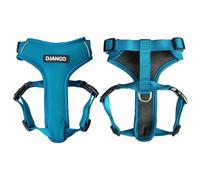 DJANGO Adventure Dog Harness - Stylish & Durable Medium Dog Harness for Outdoor Adventures and Everyday Wear - Pacific Blue Neoprene Adjustable Harness for Dogs with Reflective Piping, Brass D-Ring