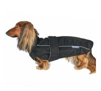 DJANGO City Slicker Waterproof Dog Raincoat and Lightweight Jacket for Long Dogs - Full Coverage Puppy Coat and Reflective Rain Slicker and Windbreaker - Adjustable with Harness Hole (Black, Small)