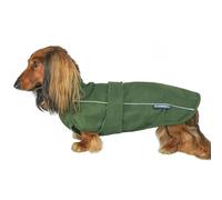DJANGO City Slicker Waterproof Dog Raincoat and Lightweight Jacket for Long Dogs - Full Coverage Puppy Coat and Reflective Rain Slicker and Windbreaker - Adjustable with Harness Hole (Kombu, Small)