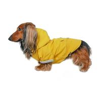 DJANGO Highland Dog Jacket - Waterproof Dog Coat with Hood - Adjustable Lightweight Yellow Jacket for Small Dogs and Medium Dogs with Harness Hole, Cozy Lining and Back Pocket (Medium, Yellow)