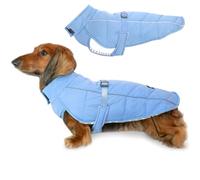 DJANGO Insulated Puffer Dog Jacket with Harness Hole - Warm, Water-Repellent Winter Dog Coat for Small Dogs, Dachshunds, Puppies - Adjustable, Reflective Cold Weather Dog Apparel - Dusk Blue, Medium