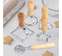 DJAPWPX 5Pcs Ravioli Cutter Stamp Mold Set Aluminum Alloy Ravioli Pasta Cutter with Roller Wheel Set Ravioli Maker Cutter with Wooden Handle and Fluted Edge for Pasta Dumplings Cookies