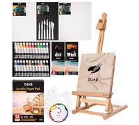 DJAR 49 pcs Acrylic Art Set with 64 cm Tabletop Easel, Adjustable Beech Wood Desktop Painting Kit with 24 Paints, Canvas Panels and Palette