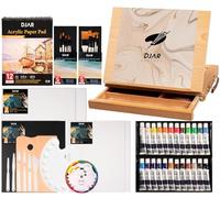 DJAR 49 pcs Acrylic Paint Set with Tabletop Easel Box, 24 Acrylic Paint Colours, Sketchbook, Canvas Panels, Complete Art Supplies Kit for Adults, Teens and Beginners