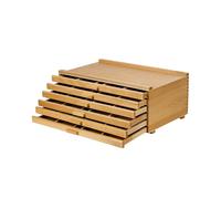 DJAR 6-Drawer Art Supply Storage Box, Portable Beech Wood Organizer with Removable Dividers for Brushes, Pastels, Markers, and Other Art Tools, Natural