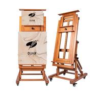 DJAR Adjustable Large H-Frame Art Easel Stand, Hold 1 or 2 Canvas up to 79", Solid Beech Wood Painting Easel for Adults, Movable Heavy Duty Tilts Flat Wooden Artist Studio Easel for Painting, Walnut