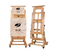 DJAR Extra Large H Frame Art Easel, Movable Tilts Flat Painting Easel Stand for Artist, Adjustable Solid Beechwood Heavy Duty Floor Easel for Painting, Hold 1 or 2 Canvas up to 79" Natural