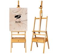 DJAR Large Art H-Frame Wooden Easel with Storage Drawer and Shelf, Middle Mast Adjustable to 75" High, Solid Beech Wood Painting Easel for Adults, Students, Holds Canvas Up to 36", Natural