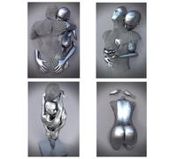 DJBCNQCD 4PCS Frameless Love Heart Canvas Wall Art Decor, Picture Poster Prints Metal Sculpture Effect Modern Paintings For Gray-3d Abstract Hug Wall Decor For Living Room Bedroom(60 * 80cm)