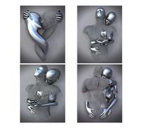 DJBCNQCD 4PCS Love Heart 3D Effect Wall Art, Metal Figure Statue Art Canvas Painting with Wooden Frame, Modern Wall Art for Bedroom Bathroom Home Decor Canvas Prints Poster Decoration(60 * 80cm)