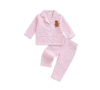 Djbdesi Baby Boy Girl Christmas Pajamas Long Sleeve Plaid Button up Shirt Pants Toddler Kids Pjs Set Sleepwear (A-Pink, 5-6 Years)