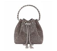 DJBM Ladies Full Diamonds Bucket Handbag Rhinestone Evening Bag Bling Clutch Purse for Women Party Prom Cocktail Wedding, Black #2