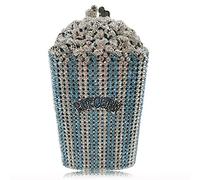 DJBM Luxury Women Popcorn Rhinestone Evening Bag Funny Crystal Handbag Novelty Diamond Clutch Purse for Evening Party Prom, Blue, S/M