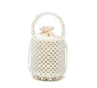 DJBM Women Handmade Beaded Handbag Bucket Handbag Pearl Clutch Bag for Party Wedding, Pearl