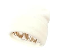 DJC BOUTIQUE Chemo Headwear Beanie Hat Satin Lined Winter Warm Super Comfort Cap Turban Bandana (UK, Alpha, One Size, Plain Knit Cream)