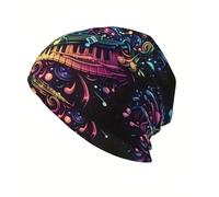 DJC BOUTIQUE Floral Chemo Headwear Beanie Hat - Pre Tied Bandana Scarf Closed Top Cap Flower (UK, Alpha, One Size, Multi Colour Music Clef Piano)