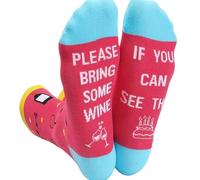 DJC BOUTIQUE WINE SOCKS - IF YOU CAN SEE THIS BRING WINE Novelty Fun Socks Pair - Size 5-9
