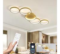 DJChen LED Dimmable Ceiling Lights 39.2", Modern Gold 5 Rings Light Fittings Ceilings, 55W No Flicker, Memory Function, Flush Chandeliers Lamp with Remote for Living Room Bedroom Lounge Wall