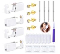 DJCIW 21PCS Gold Ear Piercing Kit,Disposable Ear Piercing Gun Kit with 4 Pcs Self Piercing Gun and Bult-in in Stainless Steel Ear Stud 3mm,S925 Ear Sticks and Waterproof Ear Cover For Ear Piercing