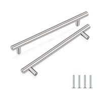 DJCYGG 2 Pack Kitchen Cupboard Handles Cabinet Door Handles Stainless Steel T Bar Handles,Drawer Knobs Furniture Handles for Dresser Wardrobe Bedroom,with Screws (Silver,Hole Centres 352mm)