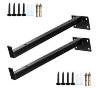 DJCYGG 2 Pack Metal Scaffold Board Shelf Brackets,Heavy Duty Wall Mounted Shelving Brackets with Lips,Floating Shelf Supports for Storage & Home Décor,with Screws (350mm,Black)