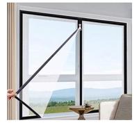 DJCYGG DIY Window Screen with Zipper Opening,Self-Adhesive Mosquito Window Screen Mesh,No Drill Installation,Keep Bugs/Flys/Mosquitoes Out(Black Frame White Mesh) (95cm x 70cm)