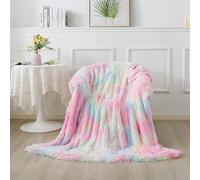 DJDEA Rainbow Blanket Faux Fur Throw Fleece Blanket Colorful Fluffy 130x160CM Plush Super Soft Blanket Fuzzy Fur Warm Throw Cozy for Bed Sofa Couch