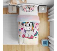 DJDEA Rainbow Unicorn Cot Bed Duvet Cover Set 120x150cm, Toddler Bedding Set for Kids Girls Funny Unique Music Unicorn Pattern Design Soft Microfiber Quilt Cover Matching Pillowcase 40x60cm