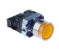 DJDLFA 22mm Momentary XB2-BW3361 Round Push Button Switch with LED Light 1NO 24V/AC220V/AC380V Green,Red,Yellow,Blue ZB2-BE101C(Yellow,12V)