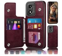 DJDUCK Designed for Moto G Play 2024 Case Wallet with Card Holder, [RFID Blocking Leather Protection] [Magnetic Clasp Cover] Shockproof Men Women Cases for Moto G Play 2024 Wine Red