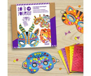 Djeco Do It Yourself Jungle Animal Mask Craft Kit with Mosaic Stickers