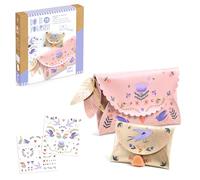 Djeco Kid's Handmade Faux Leather Wallet & Coin Purse Set - Sweet Fashionista, European Illustrations, Ages 6+