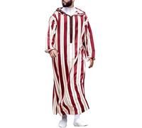 Djellaba Men Muslim Ramadan Qamis Men Striped Hooded Islamic Prayer Kaftan Man Long Sleeve Abaya Man Djellaba Man Moroccan Kamis Man Muslim Dress Moroccan Kaftan Jelaba Man, #02-red, M