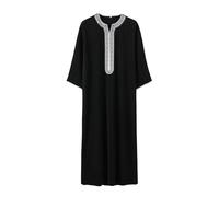 Djellaba Men's Muslim Ramadan Qamis Men's Plain V-Neck Islamic Prayer Kamis Man Muslim Man 4/5 Sleeve Djellaba Man Moroccan Summer Abaya Men's Kaftan Men's Kaftan Dress, Black, M