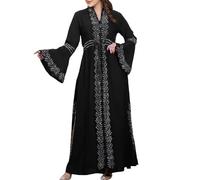 Djellaba Women's V Neck Flare Sleeve Open Zip - Abaya Women's Dubai Luxury Evening Ramadan Cardigan Long Dress with Rhinestones and Sequins, Islamic Muslim Prayer Outfit, Kaftan Moroccan Kaftan, 01