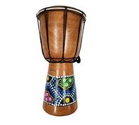 DJEMBE DRUM BONGO HAND CARVED AFRICAN ABORIGINAL DOT ART DESIGN by Bethlehem Gifts TM (9 inches)
