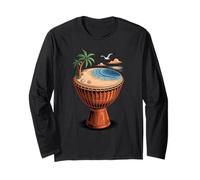 Djembe Drum Tropical Beach Palm Ocean Rhythm Music Art Long Sleeve T-Shirt