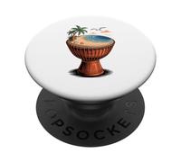 Djembe Drum Tropical Beach Palm Ocean Rhythm Music Art PopSockets Adhesive PopGrip