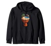 Djembe Drum Tropical Beach Palm Ocean Rhythm Music Art Zip Hoodie