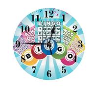 djfhwvjxt Bingo Round Wall Clock Silent Non-Ticking,Bingo Cards and Balls,Home Decor Round Wall Clock Pool Patio,Blue Multicolor 25cm