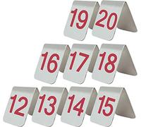 DJFKDYHPE Stainless Steel Restaurant Table Numbers, Tabletop Number Sign Tent Style, Double-Sided Number 1-10/20, Placed Smoothly On The Table, Metal Number Tags Stackable (Color : Red, Size : 7.5x6x6