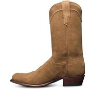 Men Cowboy Boots Vintage Slip-On Mid-Calf Boots Embroidery Split Pattern Pointed Toe Block Heel Anti-Skid Patchwork Leather Boots,Khaki,41