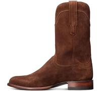 DJFOG Men Cowboy Boots Vintage Slip-On Mid-Calf Boots Embroidery Split Pattern Pointed Toe Block Heel Anti-Skid Patchwork Leather Boots,brown,45