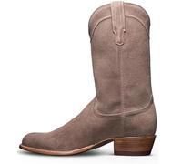 DJFOG Men Cowboy Boots Vintage Slip-On Mid-Calf Boots Embroidery Split Pattern Pointed Toe Block Heel Anti-Skid Patchwork Leather Boots,grey,44